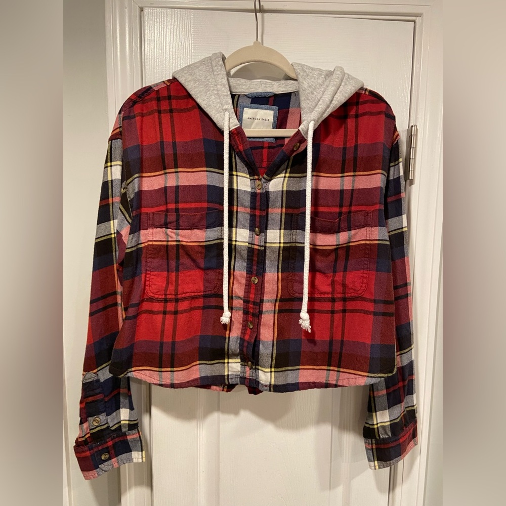 American Eagle Outfitters Red Plaid Hoodie